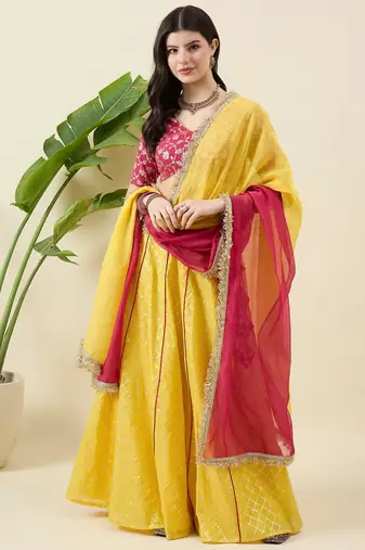 Woven Design Thread Work Ready to Wear Lehenga & Blouse With Dupatta
