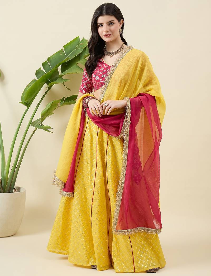 Woven Design Thread Work Ready to Wear Lehenga & Blouse With Dupatta