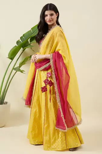 Woven Design Thread Work Ready to Wear Lehenga & Blouse With Dupatta