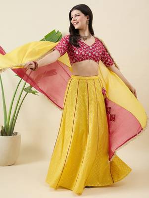 Woven Design Thread Work Ready to Wear Lehenga & Blouse With Dupatta 4