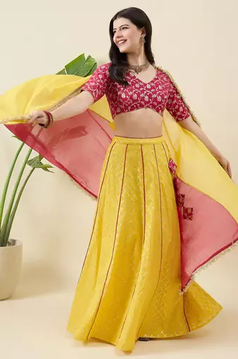 Woven Design Thread Work Ready to Wear Lehenga & Blouse With Dupatta