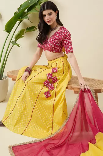 Woven Design Thread Work Ready to Wear Lehenga & Blouse With Dupatta
