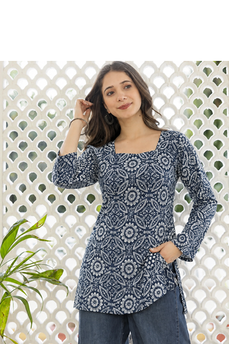Women's Rayon Jaipuri Mandala Printed Ethnic Short Kurtas & Kurtis 1