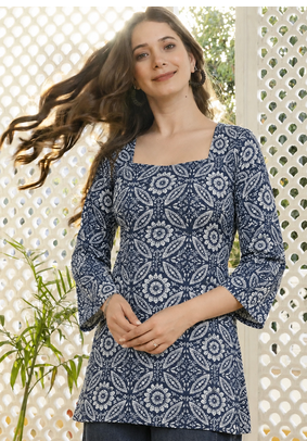 Women's Rayon Jaipuri Mandala Printed Ethnic Short Kurtas & Kurtis 2