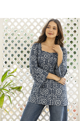 Women's Rayon Jaipuri Mandala Printed Ethnic Short Kurtas & Kurtis 3