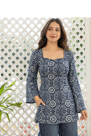Women's Rayon Jaipuri Mandala Printed Ethnic Short Kurtas & Kurtis 4