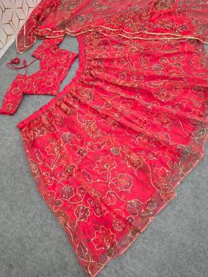 Red Mirror Lehenga Choli With Dupatta 2