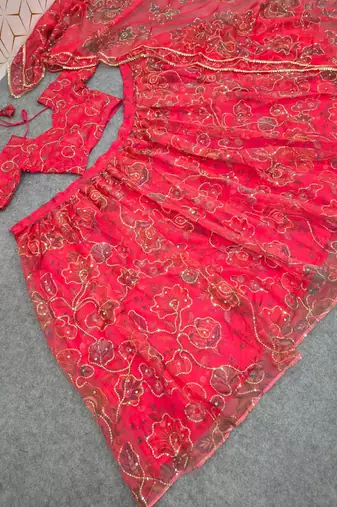 Red Mirror Lehenga Choli With Dupatta