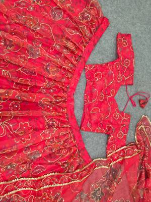 Red Mirror Lehenga Choli With Dupatta 3