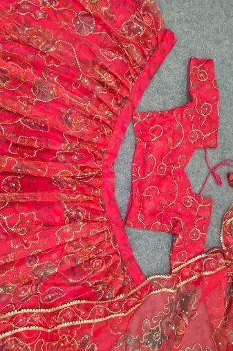 Red Mirror Lehenga Choli With Dupatta