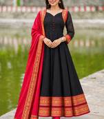 Black Anarkali Suit with Red Dupatta | Embroidered Ethnic Party Wear Dress
