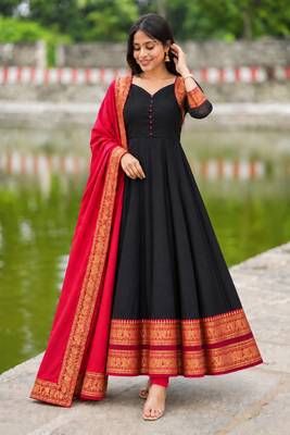 Black Anarkali Suit with Red Dupatta | Embroidered Ethnic Party Wear Dress 2