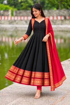 Black Anarkali Suit with Red Dupatta | Embroidered Ethnic Party Wear Dress 6