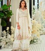 White chinon readymade suit with embroidery & sequence work