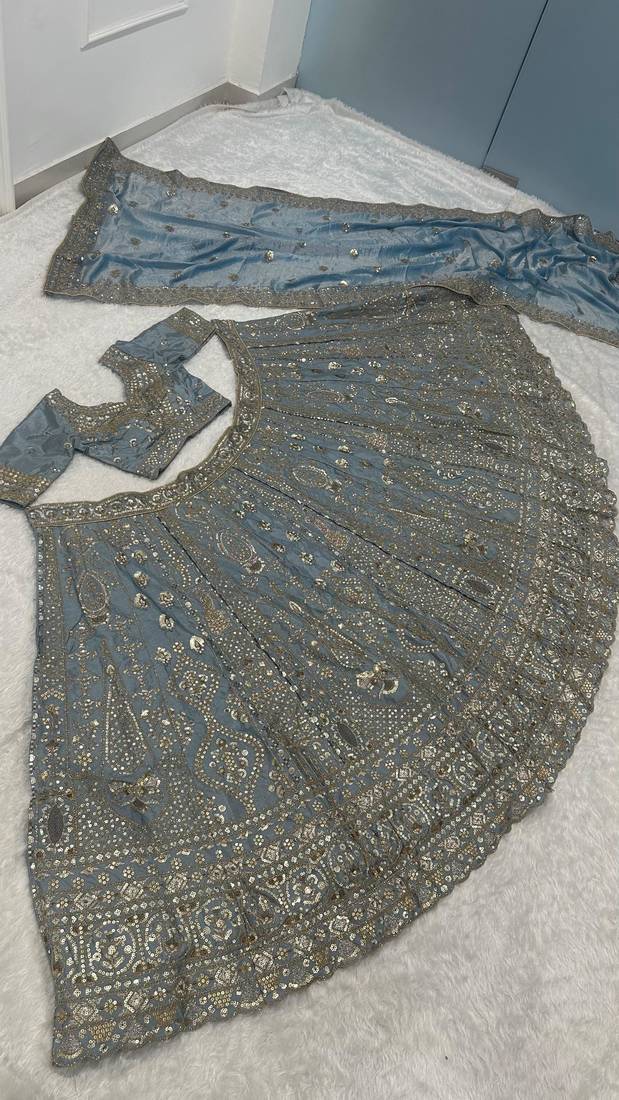 Grey Sequins Lehenga Choli With Dupatta