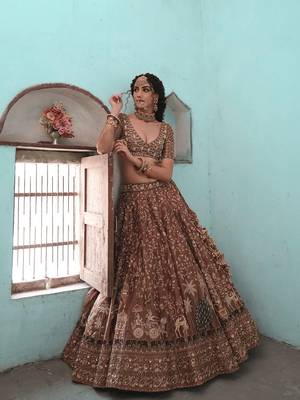Brown Thread Lehenga Choli With Dupatta 3