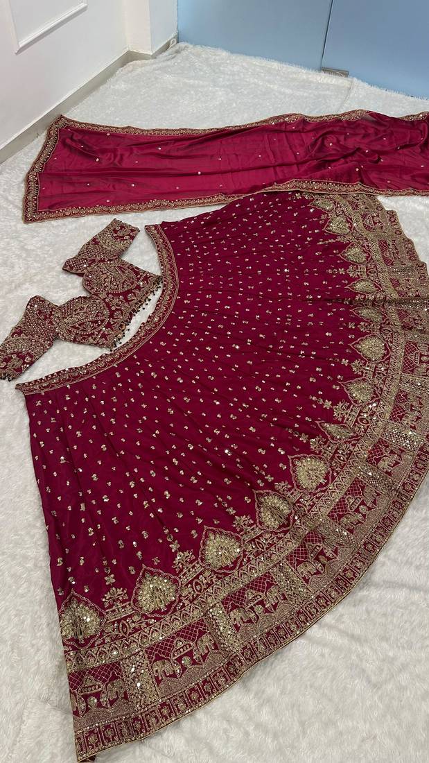 Dark Pink Thread Lehenga Choli With Dupatta