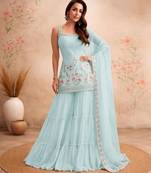 Light-blue faux georgette sequins sharara set