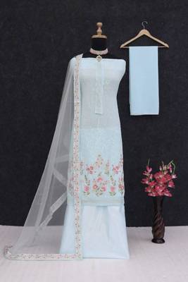 Light-blue faux georgette sequins sharara set 2