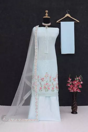 Light-blue faux georgette sequins sharara set