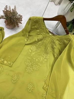 Green faux georgette embroidered palazzo set 2