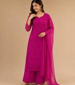 Pink faux georgette embroidered palazzo set