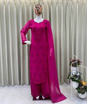 Pink faux georgette embroidered palazzo set 2