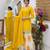 Yellow silk blend embroidered sharara set
