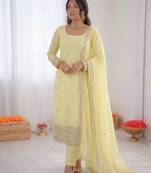Light-yellow georgette thread embroidery kurta set