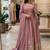 Mauve silk blend embroidered flared gown set