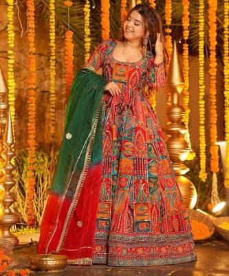 Multicolor cotton embroidered flared gown set 3