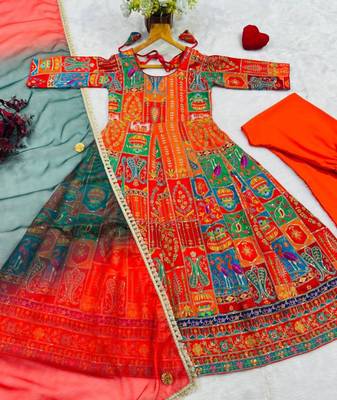 Multicolor cotton embroidered flared gown set 4