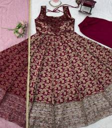 Maroon chanderi silk thread embroidery anarkali set