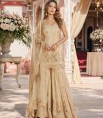 Cream silk embroidered sharara set