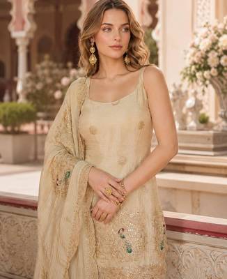 Cream silk embroidered sharara set 2