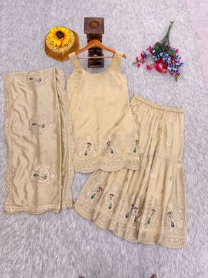 Cream silk embroidered sharara set 3