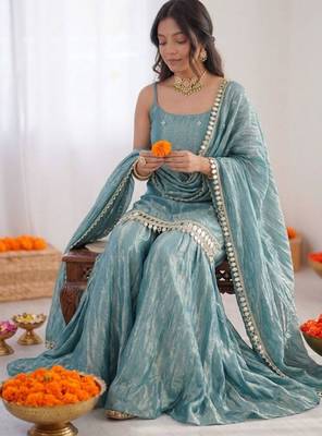 Blue art silk thread embroidery palazzo set 2