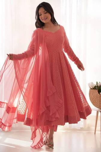 Light-pink organza embroidered anarkali set