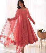 Light-pink organza embroidered anarkali set