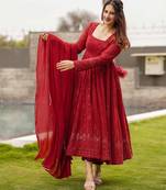 Red georgette embroidered anarkali set