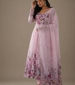 Light-lavender pure organza printed anarkali set