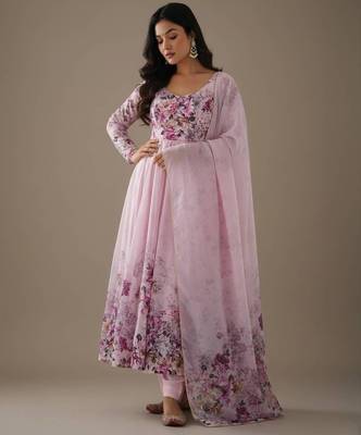 Light-lavender pure organza printed anarkali set 2