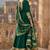 Green silk blend embroidered flared gown set