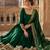 Green silk blend embroidered flared gown set