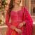 Multicolor faux georgette hand embroidery flared gown set