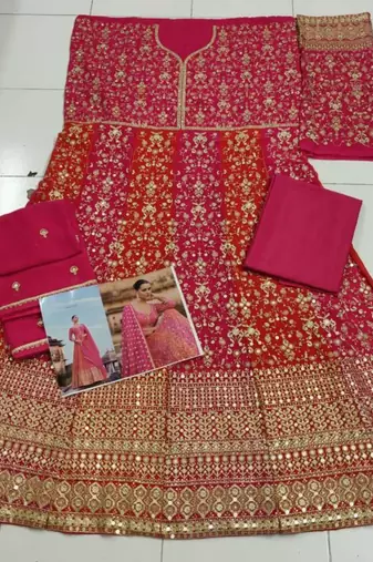 Multicolor faux georgette hand embroidery flared gown set