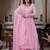 Pink faux georgette hand embroidery flared gown set