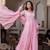 Pink faux georgette hand embroidery flared gown set