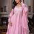 Pink faux georgette hand embroidery flared gown set