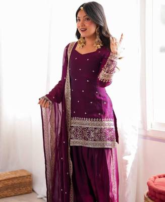 Wine silk blend embroidered salwar kameez 3